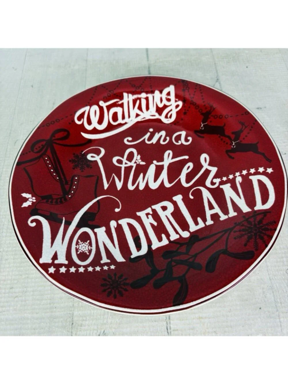 222 Fifth CHRISTMAS TUNES  Red White Words Porcelain 9